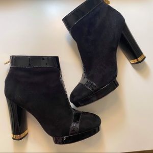 Tory Burch Black Suede & Patent Anthea Booties